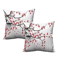 LilyDecorH Printed Pillowcase,Nature,Sakura Blossom Japanese Cherry Tree Garden Summertime Vintage Cultural Print,Grey and Vermilion 20"x 20"x2 Machine Washable Pillows Cover