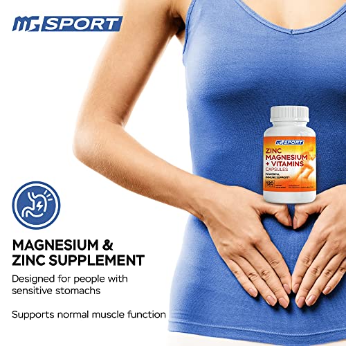 Magnesium Zinc & Vitamins B6, B9, Folic Acid High Absorption for Immune Support, Muscle