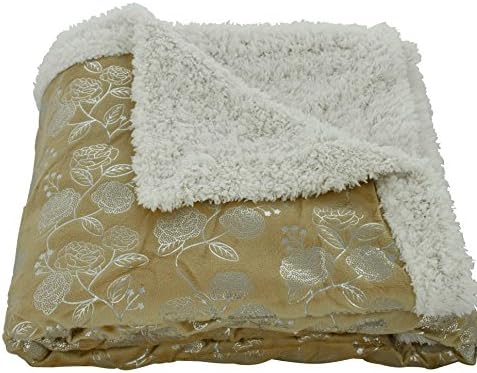 Royal Bath Lush Elegance Silver Rose Reversible Sherpa Throw Blanket (50" x 60") - Gold