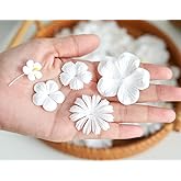 DUONGJAIS BRAND 100 Pcs Handmade Mixed Flowers Mulberry Paper Flowers 18 mm - 1.5 Inch Scrapbooking Wedding DIY Craft Supplies Card. (Mixed Flowers White..)