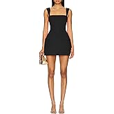 NADIA FRACA Women's Sexy Backless Summer Sleeveless Square Neck Back Zipper Slim Fit Bodycon Party Mini Dress