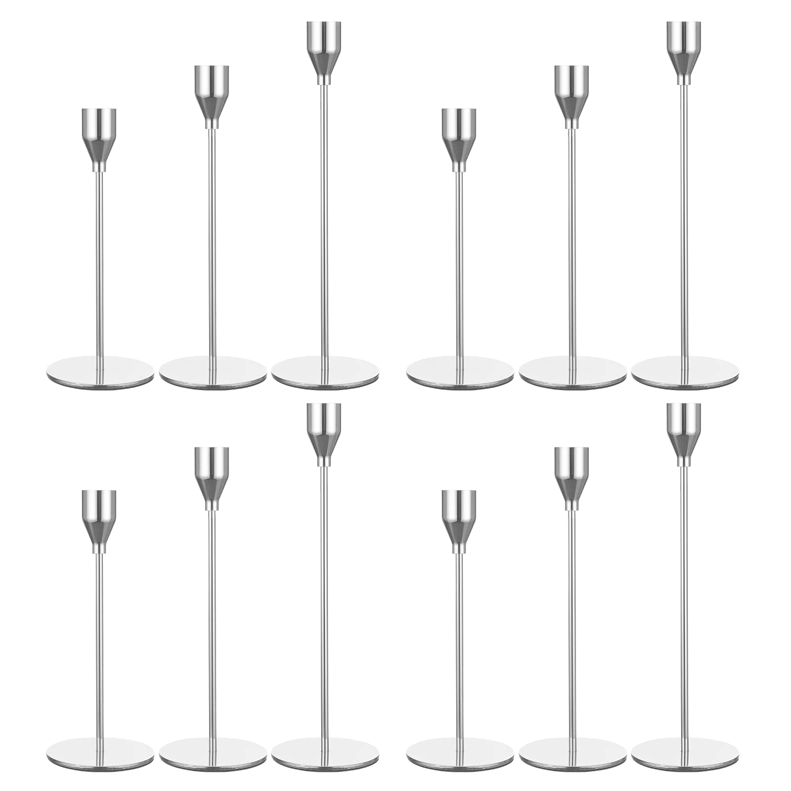 Set of 12 Silver Candle Holders, Metal Candle Holder Tapers Fit 3/4 Inch Pillar Candles, Elegant Decor for Dining, Dating, Party, Anniversary,Candlelight Dinner