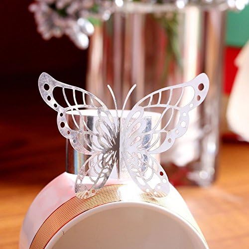 Set of 50 Laser Cut Purple Butterfly Paper Napkin Rings Holders Favors and Gifts Party Wedding Invitations Decor (Silver)