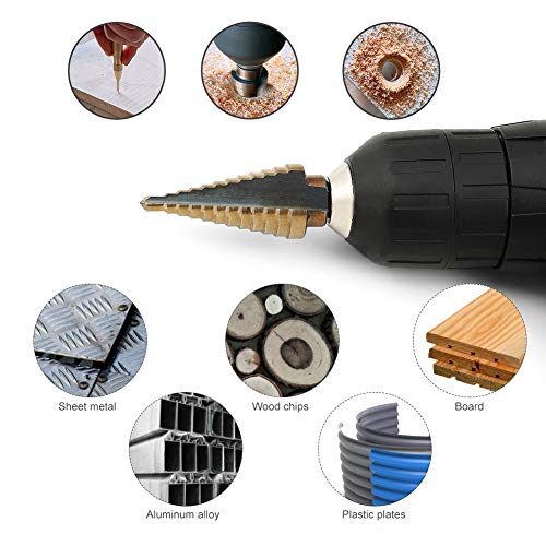 image for COMOWARE Step Drill Bit Set & Automatic Center Punch- Black and Gold, 