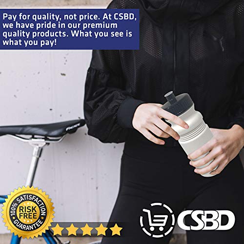 CSBD 20 oz Sports Water Bottles, 6 Pack, Reusable No BPA Plastic, Pull Top Leakproof Drink Spout, Blank DIY Customization for Business Branding, Fundraises, or Fitness White Bottle Black Lids