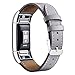 Mornex Replacement Leather Band Compatible with Fitbit Charge 2, Classic Genuine Leather Wristband for Men Women(Grey-Silver Buckle)