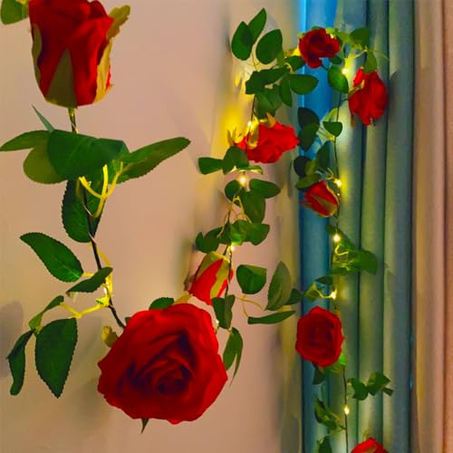 Fielegen 20 LED Rose Vine Lights with Timer, Artificial Flower Garland ...