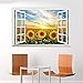 Amtoodopin 3D Sunflower Fake Windows Wall Stickers Landscape Faux Windows Wall Decal Removable Wall Decor for Livingroom Bedroom (Sunflower 23.6x35.4 inch)