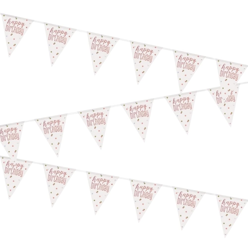 Stunning Rose Gold Happy Birthday Glitz Prismatic Flag Banner (274cm) - Perfect Party Decor Addition for a Memorable Milestone - 1 Pc