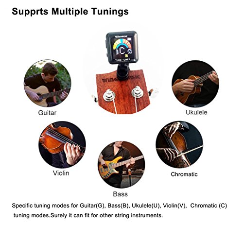 WINGO Rechargeable Chromatic Clip-on Tuner for Acousitc& Electric Guitar, Bass, Ukulele and Violin, Muliti Tuning Modes for all Stringed Instruments - Thumbnail 5
