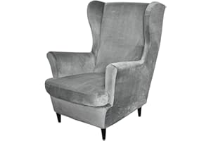 PENDEJATO Wing Chair Slipcovers, 2 Piece Stretch Wingback Chair Cover Soft Velvet Armchair Covers with Elastic Bottom for Living Room Bedroom (Grey)