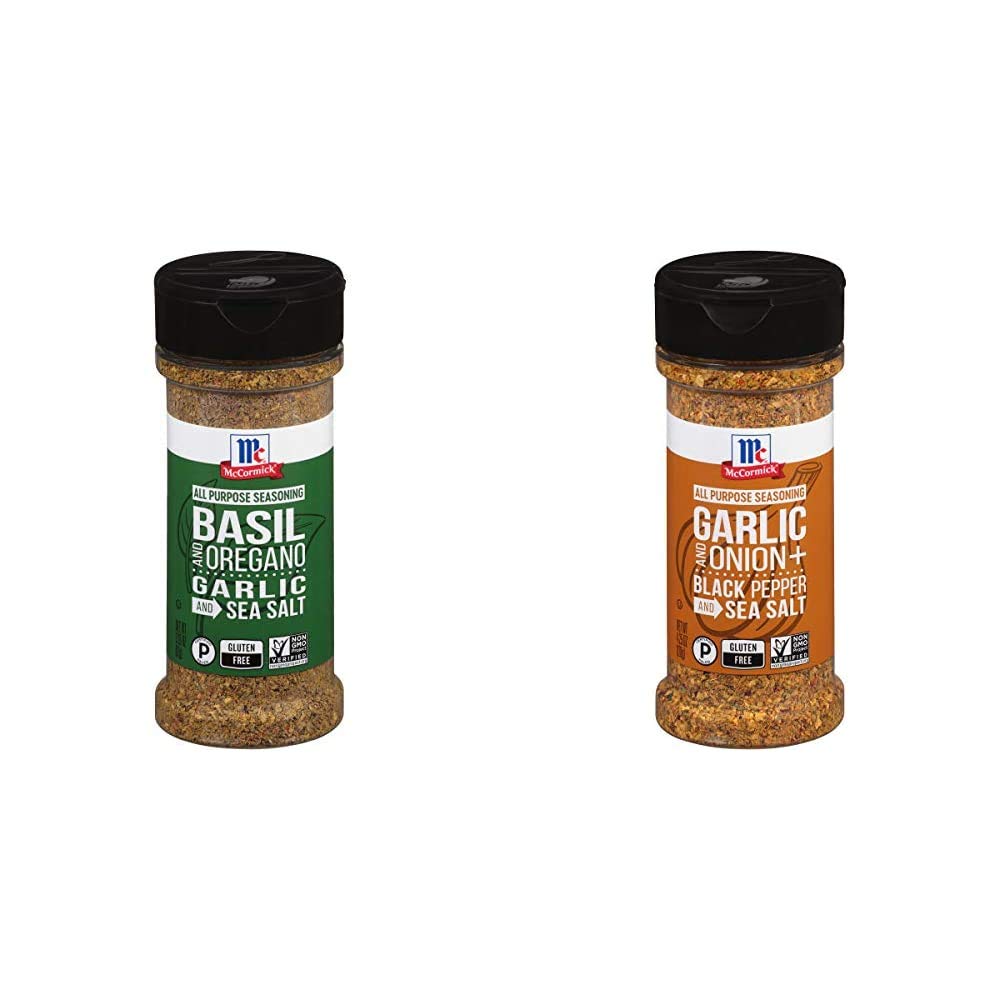 McCormick Basil, Oregano, Garlic & Sea Salt All Purpose Seasoning, 3.25 oz & Garlic, Onion, Black Pepper & Sea Salt All Purpose Seasoning, 4.25 oz