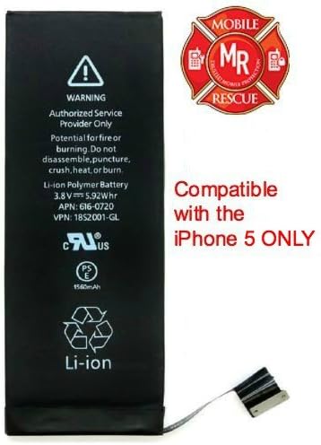 OEM Li-ion Replacement Battery for Apple iPhone 5 By Mobile Rescue - New Highest Quality 0 Cycle 5.45 Wh 1440mAh Li-ion Battery - Works with All iPhone 5 Models