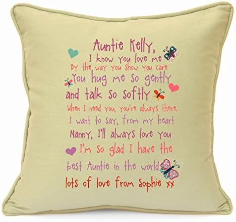 Personalised Presents Gifts For Auntie Mentor Teacher Baby Sitter Family Friends Birthday Christmas Xmas Party Heart Touching Poem Keepsake Cushion Cover 18 Inch 45 Cm Unusual Special Unique Idea