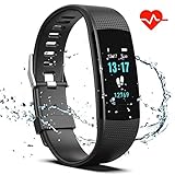 Saikee Fitness Tracker, Activity Tracker Watch with Heart Rate Monitor, Sleep Monitor, Step Counter Fitness Watch IP67 Waterproof Pedometer, Compatible with iPhone & Android (Black)