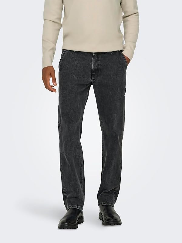 Jeans de corte regular ONSEDGE Cintura média Straight Fit Jeans Lavados Preto 32 32 Preto Lavado