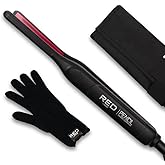 Red by Kiss Pencil Flat Iron up to 450°F Thin Small Tourmaline Ceramic Plate 0.3 inch (3/10") for Women and Men, Short to Medium Hair, Pixie Cut, Bangs, Edges.. A Travel Pouch and a Glove Included