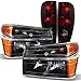 AKKON - For 2004-2012 Chevy Colorado | GMC Canyon Black Headlights Lamps + Black Smoke Tail Lights Assembly Set