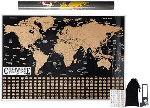 Large Scratch Off Map of The World, World Scratch-Off map with Country Flags Underneath, Traveler, 24"H x 32"W, Office Products, Maps, Home and Kitchen, by Cherokee Trading Company