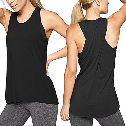 Clearance! Women's Sexy Backless Workout Tank Yoga Active Tops Racerback Cross Back Vest Casual T Shirt (L, Black)