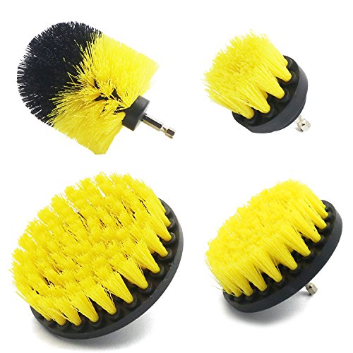 JIWINNER 4 Piece Medium and Stiff Brush with Drill Attachment Scrubbing Brushes for Cleaning Car Tires,Carpet, kitchens,Bathrooms, Showers, Tubs, Boats Power Scrubber Kit - Thumbnail 4