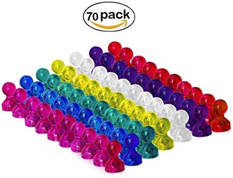 AukeyStar 70 Pack Push Pin Magnets, Fridge Magnets, Office Magnets, 7 Assorted Colors for Refrigerator, WhiteBoard, Map, Calendar Use at Home, Office & School.