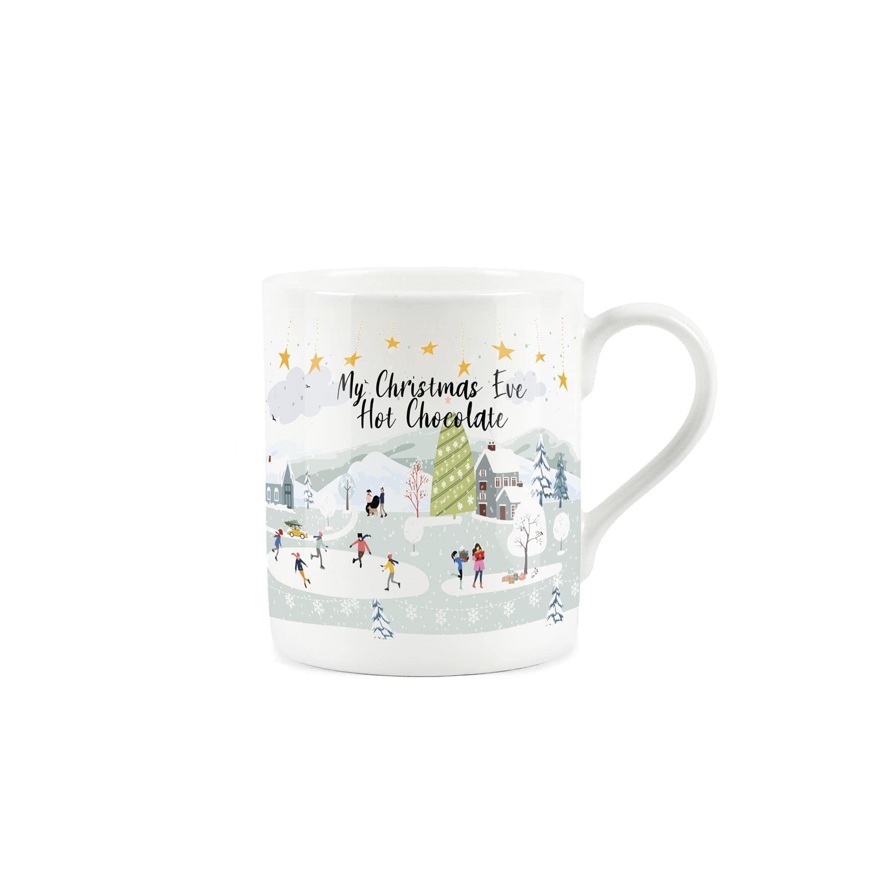 Purely Home Ice Skating Winter Scenes Christmas Eve Hot Chocolate - Small Fine Bone China White Mug Xmas Present Gift for Christmas Eve Boxes