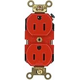 Leviton 5262-R 15-Amp, 125 Volt, Industrial Extra Heavy Duty Grade, Duplex Receptacle, Straight Blade, Self Grounding, Red
