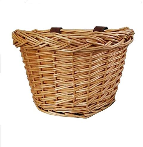 Funarrow Kids Bicycles Cane Woven Rectangular Toto Basket with Authentic Leather Straps and Brass Buckles, Suitable for Books, Stationery