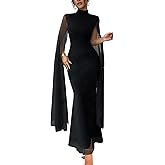 Aisbei Women's Elegant Mock Neck Bodycon Maxi Dress Evening Gowns Party Formal Wedding Guest Dresses with Cape