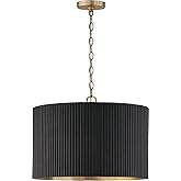 Capital Lighting 350741KR Donovan Mid-Century Modern Artisan Luxe Fluted Mango Wood Drum Pendant Ceiling Light, 3-Light 180 T