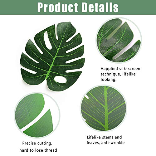 DomeStar Artificial Palm Leaves, 48 PCS 5 Sizes Tropical Faux Leaves Tropical Greenery Artificial Jungle Leaves Table Leave Decorations for Hawaiian Luau Party Beach Theme Party