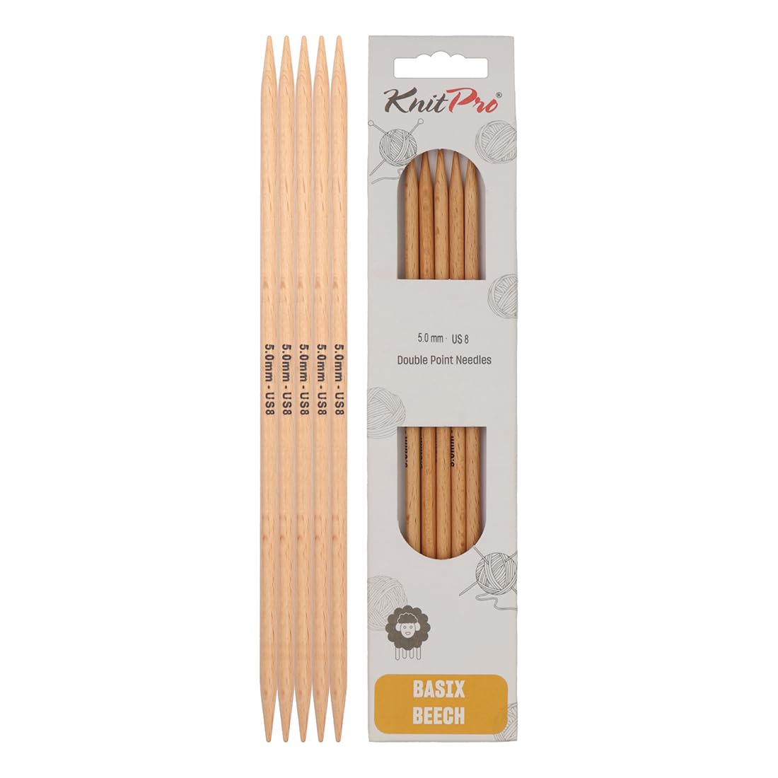 KnitPro Basix Beech Double Pointed Needles 8" (20cm) | 5.00mm — image 1