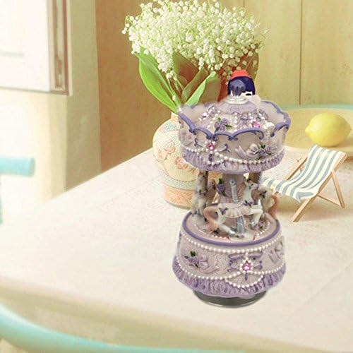 Drhob 1pc resin 3 horse carousel music box, purple + white + gilt top Phnom Penh Crown