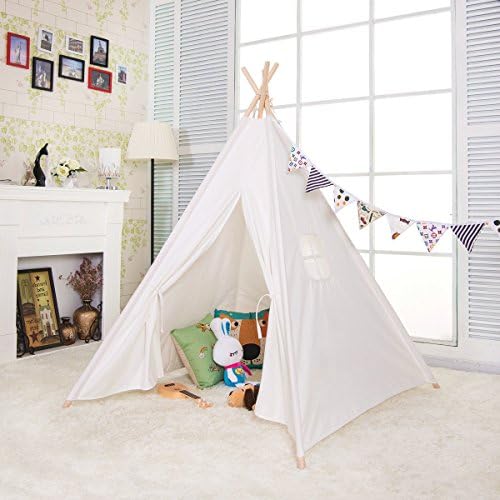 AniiKiss Kids Play Teepee Children Tipi Canvas Play Tent - one Window (White)