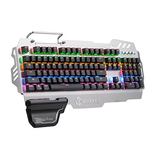 PK900 DIY Backlight Mechanical Gaming Keyboard,104 Keys Blue Switch Illuminated Keyboard with Phone Holder and Left Wrist Rest for Gaming and Typing