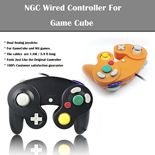 Poulep Wired Gamecube Controllers for Nintendo Wii Game Cube Switch Console (Black and Orange) - Thumbnail 2