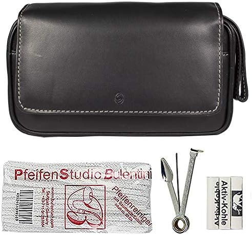 SEPILO Real Leather Lamb Nappa Whistle Bag for 2 Pipes Black in Set Including Whistle Plug and 3 Activated Carbon Filters 9 mm Cotton Pipe Cleaner, Removable Tobacco Pouch