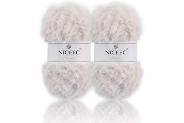 NICEEC 2 Skeins Faux Fur Yarn Super Soft, Chunky & Fluffy, Eyelash Yarn for Crochet & Knitting (Total Length 70yds,3.53oz) - White