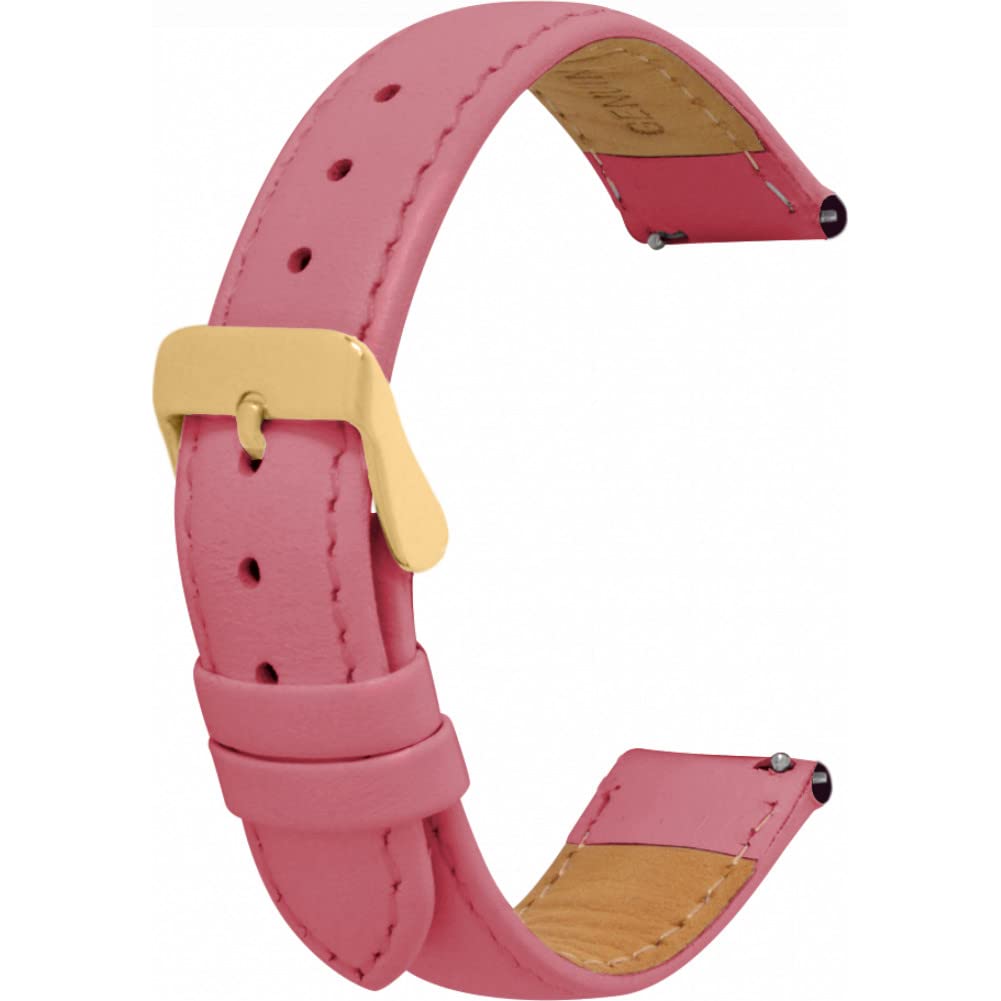 Toff London Ladies Pink Leather Watch Strap, Quick Release with Gold Metal Buckle, Band Width 18mm