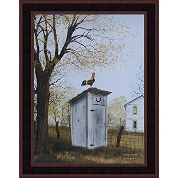 Home Cabin Décor Morning Commute by Billy Jacobs 15x19 Outhouse Bathroom Rooster Country House Primitive Folk Art Print Framed Picture