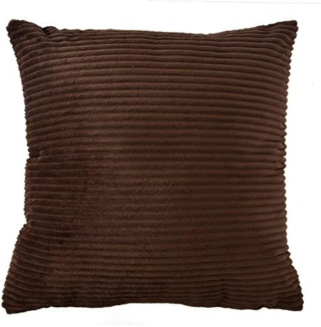 WFLOSUNVE Super Soft Corduroy Striped Square Decorative Throw Pillow Case Cushion Cover for Bed and Couch 18x18 Inch, No Pillow Insert (Coffee1)
