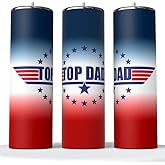 Personalized TOP DAD 20 oz Skinny Tumbler with Lid and Straw Insulated Mug -Optional Sports Bottle Upgrade Available