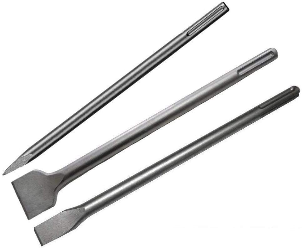 WERHE ® Professional SDS Max Moil Shank Pointed Chisel Set 3 Pieces 18 25 50 x 400 mm Cold Spade Pointed Socket Flat Tip for Demolition Hammer