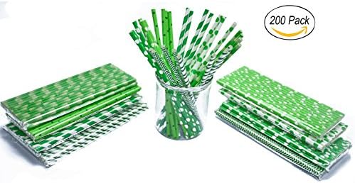 200Pcs Biodegradable Paper Straws Rainbow Color Drinking Paper Straw Decor for Wedding Baby Shower Birthday Theme Party Cocktail (Green)