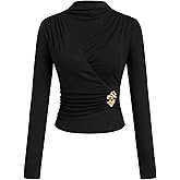 CIDER Women Elegant Tops Wrap Front Long Sleeve Top Fitted Casual Blouse