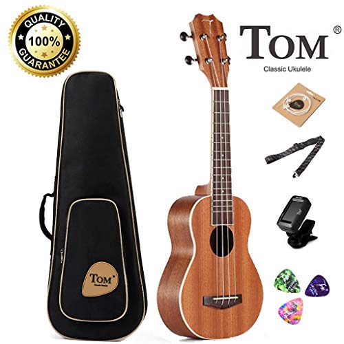 Concert Ukulele, Learn to Play Ukulele 23 inch Bundle with Sapele Gig Bag Tuner Strap Backup String and Instruction Booklet Starter Uke Kit Hawaiian Guitar Professional Tom Ukulele for Beginner