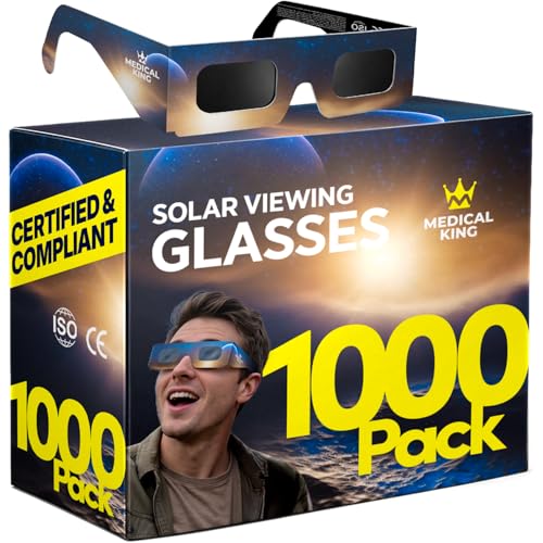 Medical king 1000 Occhiali Eclipse Solar Omologati - Approvati secondo la norma ISO, con certificazione CE - Occhiali per vedere eclissi solari 2026