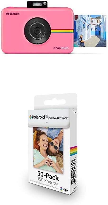 Polaroid Snap Touch Portable Instant Print Digital Camera (Pink) with Polaroid 2x3ʺ Premium ZINK Zero Photo Paper 50-Pack