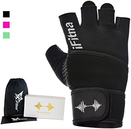 IFITNA Padded Anti-Slip Weight Lifting Gloves with 17.5” Wrist Wraps, Pro Gym Gloves Support for Weightlifting, Cross Training, Gym Workout, Fitness, Bodybuilding, Best for Men &amp; Women(Black, S)